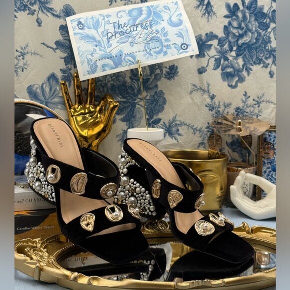 🆕 GIANNI BINI 🧿 NWOB Penei Velvet Pearl Surrealist Ornament Slide Sandal Sz 7 - Picture 2 of 16